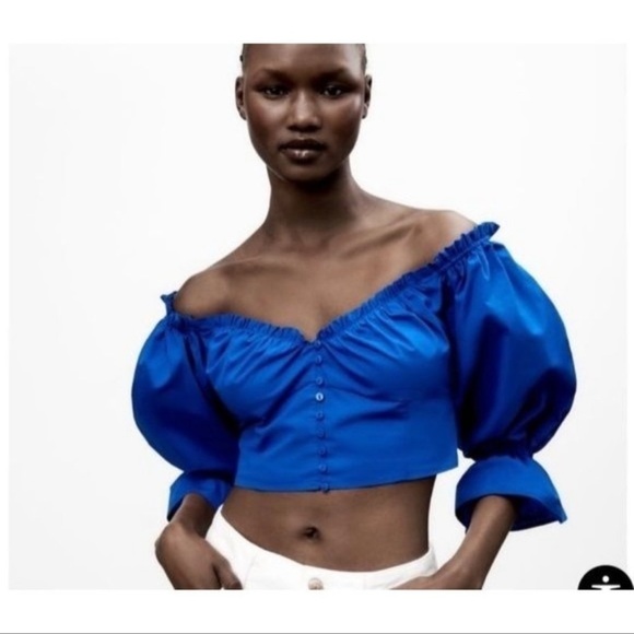 Zara Tops - Zara poplin blue crop top